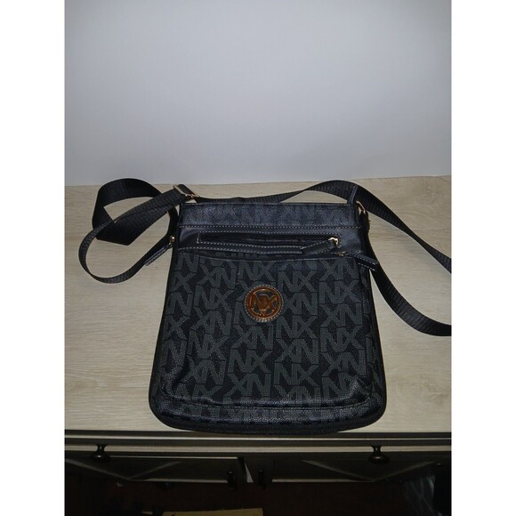 NX Logo Crossbody Bag Purse Faux Leather Black Adjustable Strap Zipper Closure - Picture 1 of 16